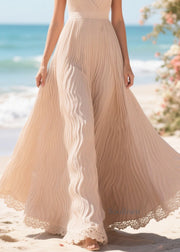 Boho Apricot Exra Large Hem Wrinkled Chiffon Party Dress Summer