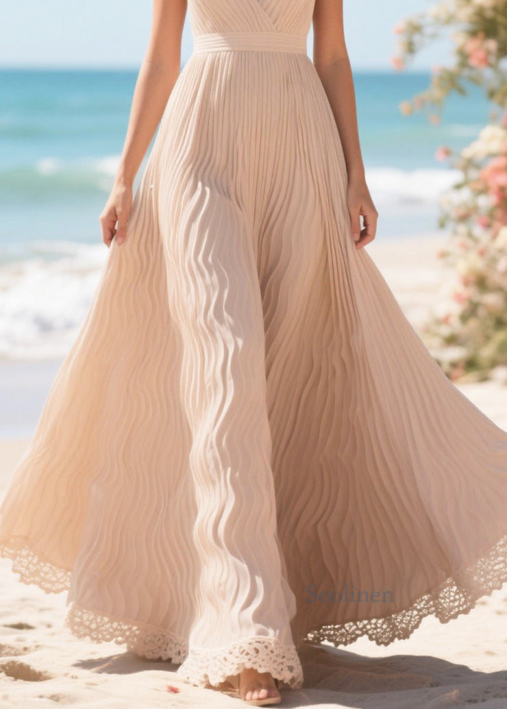 Boho Apricot Exra Large Hem Wrinkled Chiffon Party Dress Summer