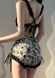Boho Apricot Print Ruffled Tie Waist Bodysuit