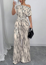 Boho Beige Cold Shoulder Print Cotton Long Dresses Summer