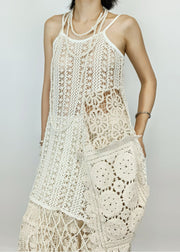 Boho Beige Hollow Out Asymmetrical Design Knit Two-Piece Set Summer