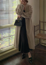 Boho Beige Oversized Faux Mink Hair Trench Coats Winter