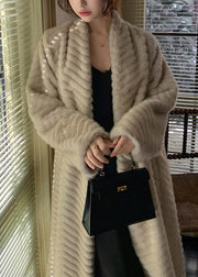 Boho Beige Oversized Faux Mink Hair Trench Coats Winter