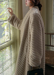 Boho Beige Oversized Faux Mink Hair Trench Coats Winter
