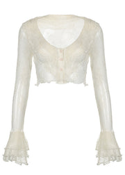 Boho Beige Ruffled Lace Shirt Flare Sleeve