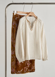 Boho Beige V Neck Striped Two Piece Set Outfits Fall