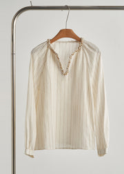 Boho Beige V Neck Striped Two Piece Set Outfits Fall