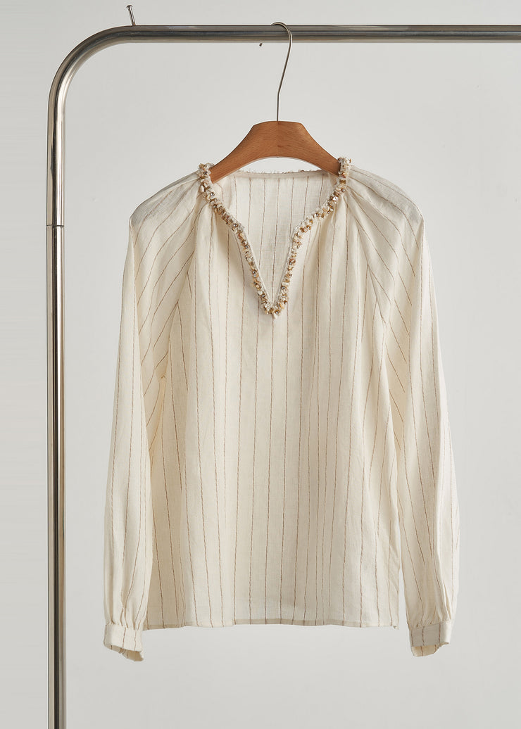 Boho Beige V Neck Striped Two Piece Set Outfits Fall