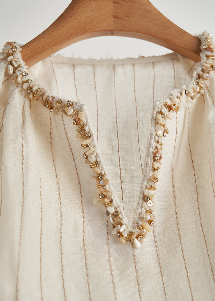 Boho Beige V Neck Striped Two Piece Set Outfits Fall