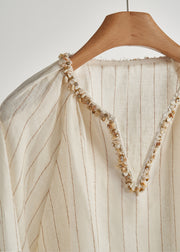 Boho Beige V Neck Striped Two Piece Set Outfits Fall