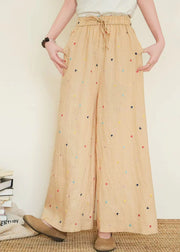 Boho Black Embroidered Linen Wide Leg Pants Summer