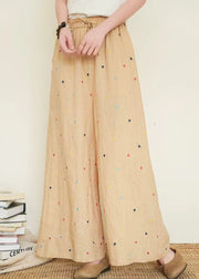Boho Black Embroidered Linen Wide Leg Pants Summer