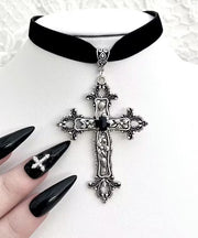 Boho Black Genuine Leather Cross Pendant Necklace