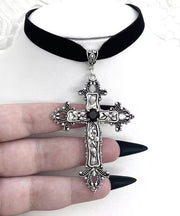 Boho Black Genuine Leather Cross Pendant Necklace