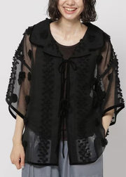 Boho Black Jacquard Tulle Sheer Tops Summer