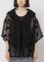 Boho Black Jacquard Tulle Sheer Tops Summer