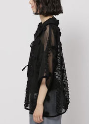 Boho Black Jacquard Tulle Sheer Tops Summer