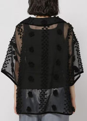 Boho Black Jacquard Tulle Sheer Tops Summer