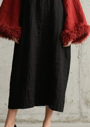Boho Black Oversized Patchwork Faux Fur Long Dresses Fall