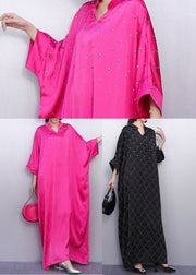 Boho Black Oversized Rhinestone Silk Maxi Dresses Summer