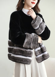 Boho Black Patchwork Mink Velvet Coats Winter