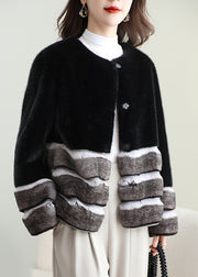 Boho Black Patchwork Mink Velvet Coats Winter