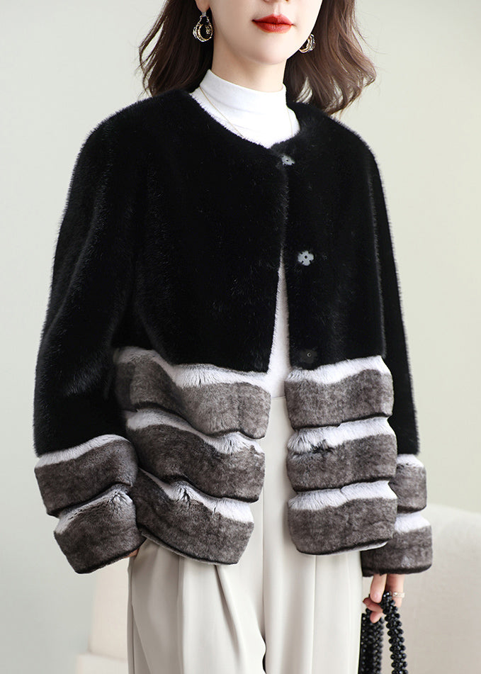 Boho Black Patchwork Mink Velvet Coats Winter