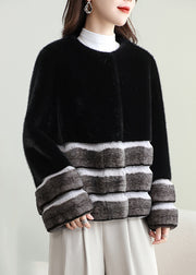 Boho Black Patchwork Mink Velvet Coats Winter