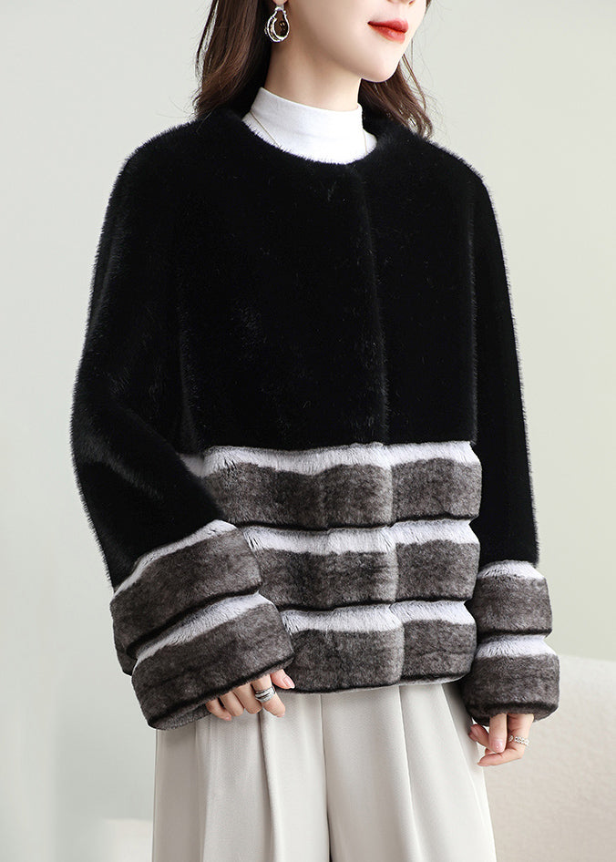Boho Black Patchwork Mink Velvet Coats Winter