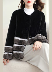 Boho Black Patchwork Mink Velvet Coats Winter