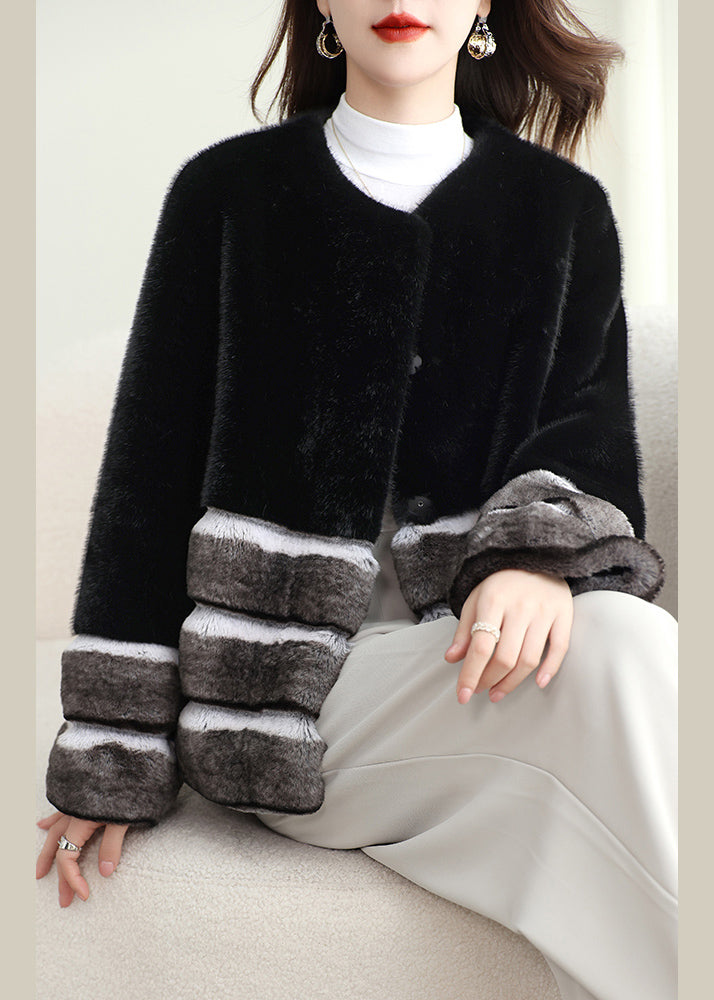 Boho Black Patchwork Mink Velvet Coats Winter