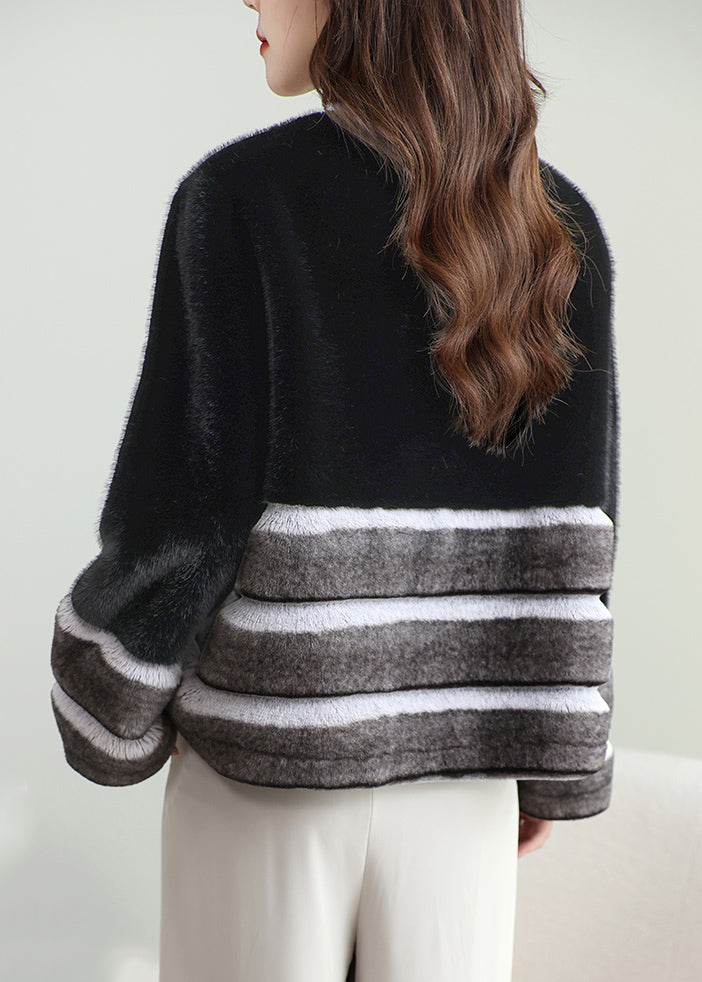 Boho Black Patchwork Mink Velvet Coats Winter