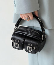 Boho Black Solid Durable With Pockets Faux Leather Mini Bag