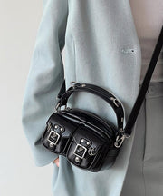 Boho Black Solid Durable With Pockets Faux Leather Mini Bag