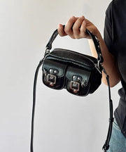 Boho Black Solid Durable With Pockets Faux Leather Mini Bag