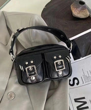 Boho Black Solid Durable With Pockets Faux Leather Mini Bag