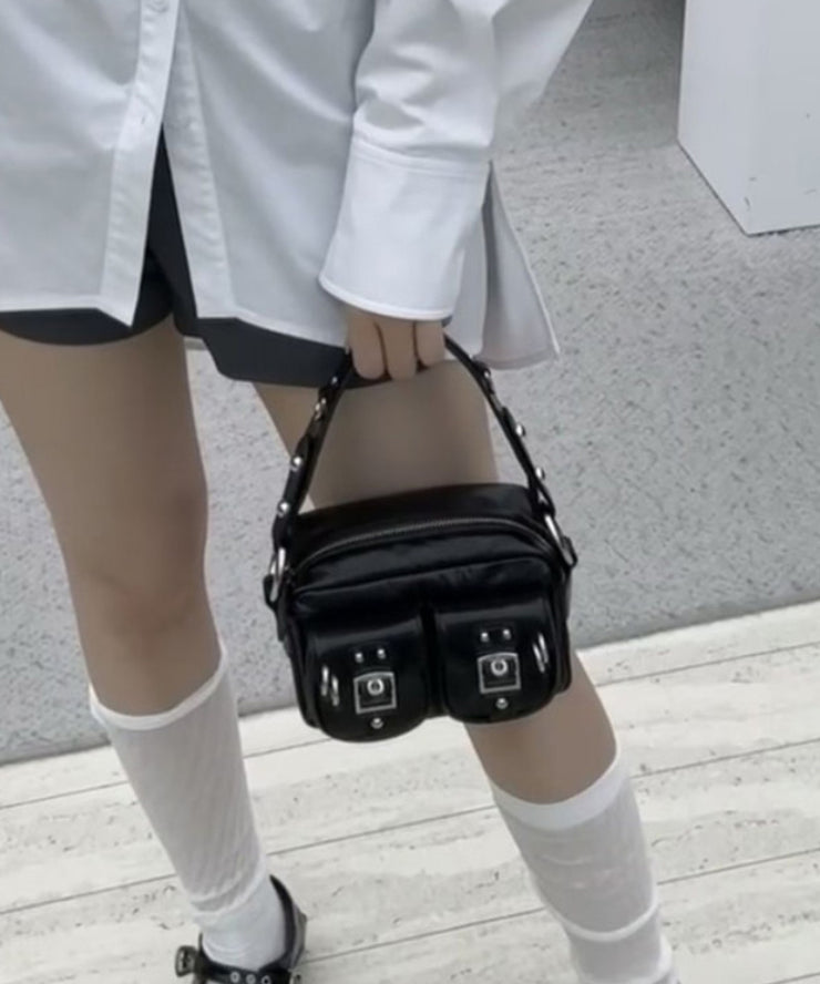 Boho Black Solid Durable With Pockets Faux Leather Mini Bag