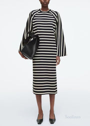 Boho Black Striped Cotton Vacation Dresses Spring