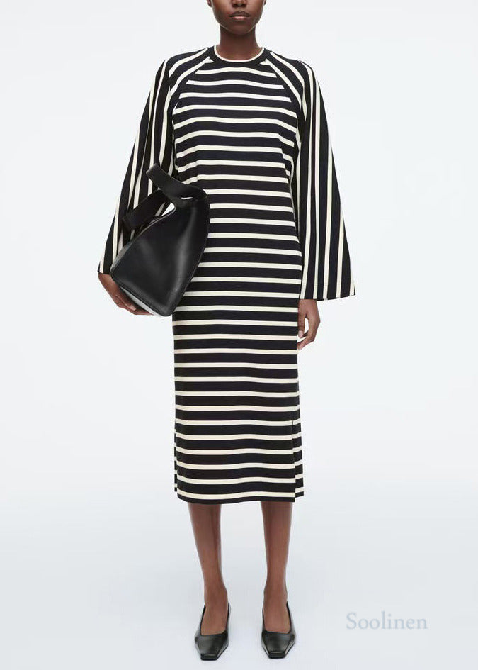 Boho Black Striped Cotton Vacation Dresses Spring