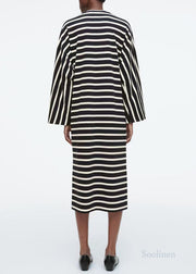 Boho Black Striped Cotton Vacation Dresses Spring
