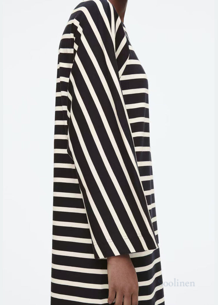Boho Black Striped Cotton Vacation Dresses Spring