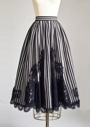 Boho Black Striped Patchwork Lace Exra Large Hem Skirt Summer