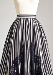 Boho Black Striped Patchwork Lace Exra Large Hem Skirt Summer