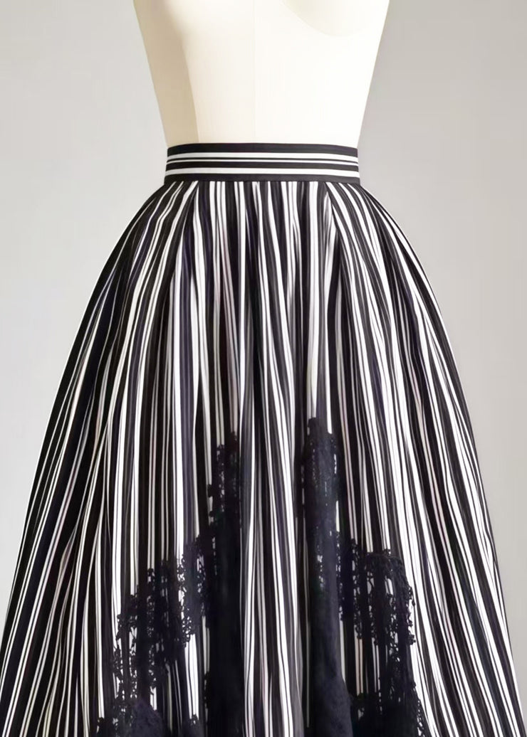 Boho Black Striped Patchwork Lace Exra Large Hem Skirt Summer