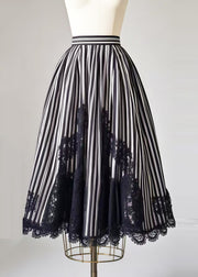 Boho Black Striped Patchwork Lace Exra Large Hem Skirt Summer