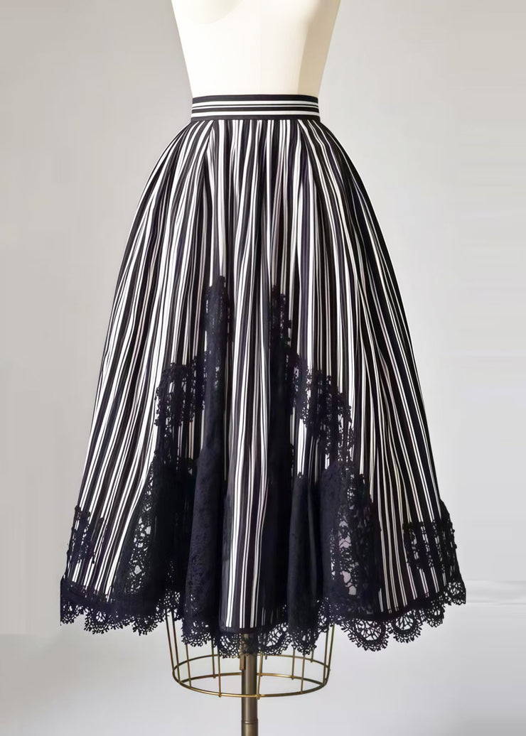 Boho Black Striped Patchwork Lace Exra Large Hem Skirt Summer