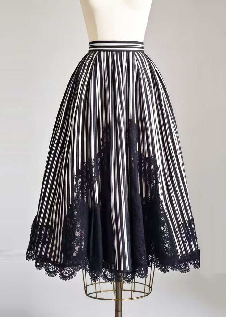 Boho Black Striped Patchwork Lace Exra Large Hem Skirt Summer
