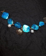 Boho Blue Alloy Asymmetrical Shell Holiday Charm Bracelet