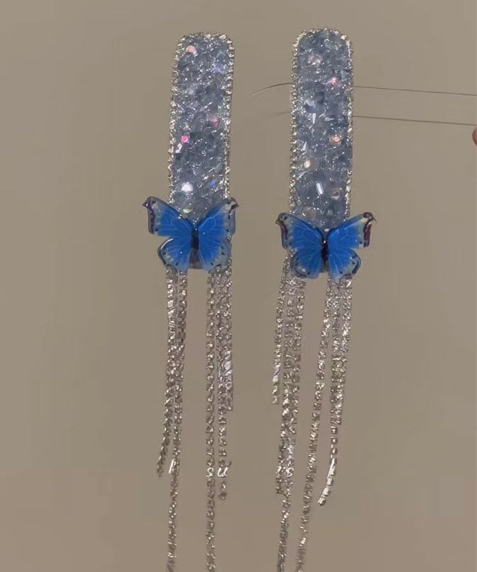 Boho Blue Alloy Zircon Butterfly Tassel A Pair Hairpin