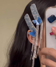 Boho Blue Alloy Zircon Butterfly Tassel A Pair Hairpin
